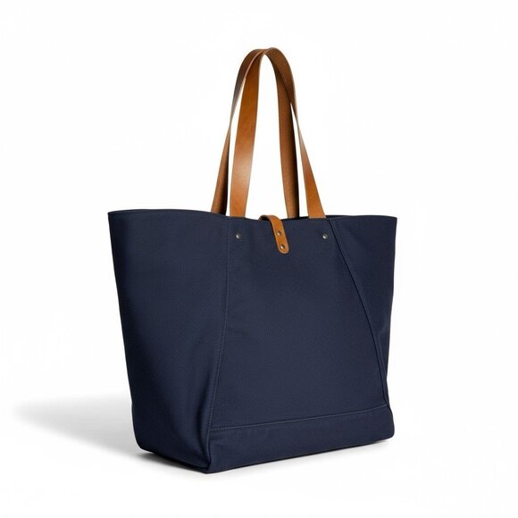 MAKR FARM TOTE Bag Navy Blue Canvas with brown leather straps XL Made in USA - Picture 2 of 9